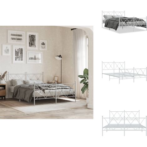 Cadre de lit métal sans matelas et pied de lit blanc 140x190 cm - Cadre De Lit - Lit Double - Lit Metal - Lit Blanc - Meuble Chambre (1/5)