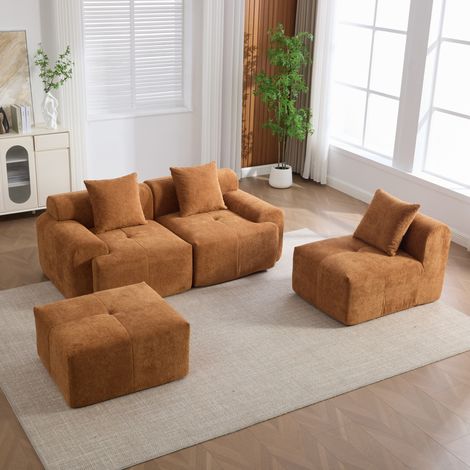 Canapé d’angle modularer 3-Sitzer aus Kordstoff in Orange, ohne Montage (1/5)