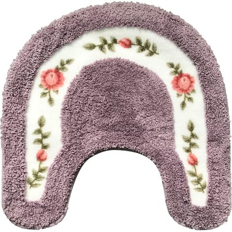 1 Pack Purple 50x50 cm AntiSlip Bathroom Mat Rose Mat Soft Absorbent Bathroom Rug U Shape Floral Bathroom Shower Mat Kitchen Rug