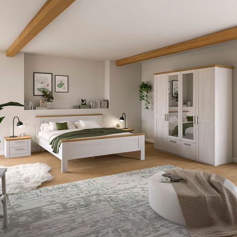 Ensemble 4 éléments pour chambre décor blanc et naturel - VERONICE (1/4)