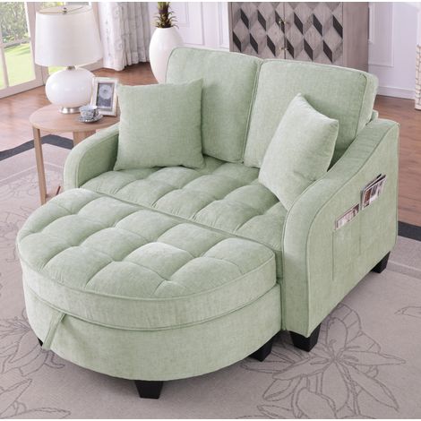 Schlafsofa 132x129x93 cm Cyan aus Eukalyptusholz und Stoff mit Hocker und Stauraum (1/5)