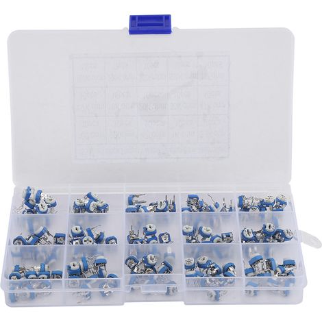 150 potentiomètres ajustables verticaux bleus et blancs de 100 ohms à 1 Mohm pour circuits imprimés. (1/5)