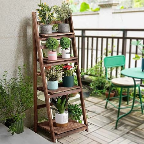 Étagère pliable 4 étages en bois – 41×3,5×110 cm – support de rangement pour fleurs et objets (1/5)