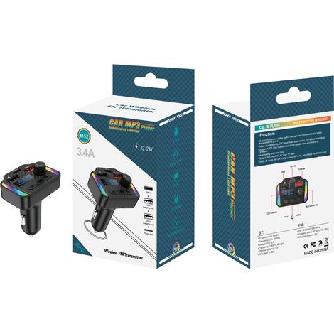 M52 Auto-MP3-Player mit farbiger Ambientebeleuchtung, Bluetooth-Freisprecheinrichtung, AUX-Audioeingang und FM-Radio – M52 Boxed Version (1/3)