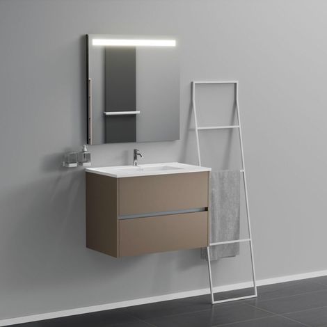 Inda - Badezimmerschrank 2 Schubladen L.80 mit beleuchtetem Spiegelwaschbecken – Matt Nerz