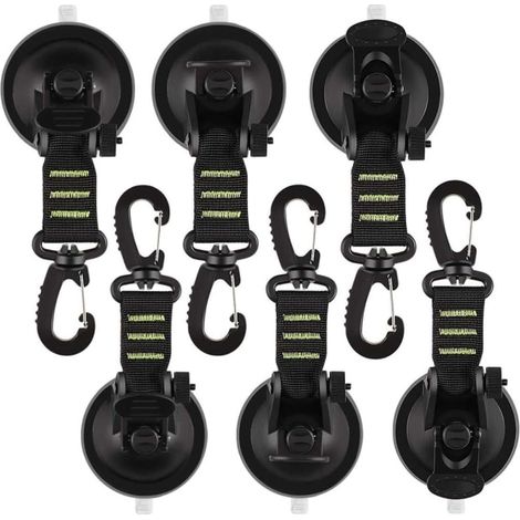 LYERCW - Lot de 6 ventouses d'ancrage avec crochet de fixation, accessoires pour bâche de camping ou tente de voiture