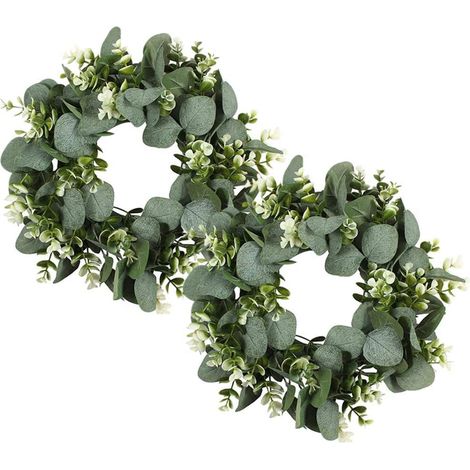 Guirlande Eucalyptus Artificielle - 2 Pièces - 30 cm De Diamètre - Pour Porte Fenêtre Mur Extérieur Intérieur - Décoration Florale Rond (1/5)