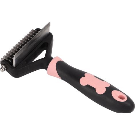 Râteau de toilettage pour animaux de compagnie en acier inoxydable double face pour enlever les poils d'animaux pour chats et chiens Rose (1/5)