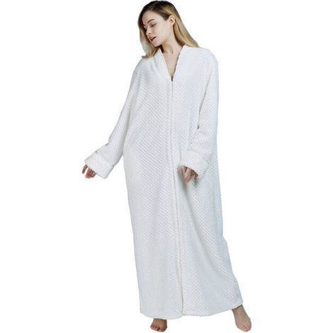 Femme Peignoir Doux Chaud À Zip Longue, Polaire Molleton Pajama ▏Unisexe Portable (1/5)