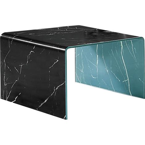 Tavolino Basso Salotto Soggiorno Sala da Pranzo Cubo Quadrato in Vetro Nero e Curvato Design Moderno Elegante Luxury Z-21, 50 x 38 x 50 Cm Colore Nero Effetto Marmo