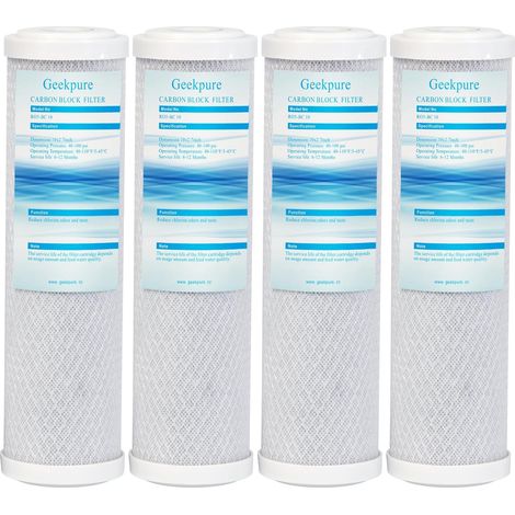 cartouche filtrante de remplacement pour bloc de charbon pour système de filtration d'eau RO et sous évier -2,5 "x 10" - Lot de 4 - 5 microns (1/5)