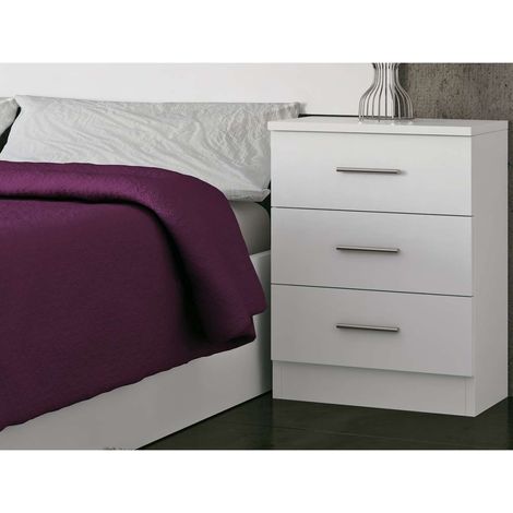 Mesita de noche con 3 cajones acabado blanco, 66cm(alto) 46cm(ancho) 33cm(fondo) (1/2)