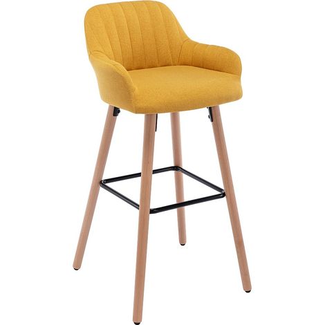 Sgabello da bar in Tessuto e Piedi Legno di faggio Giallo - ELEANA (1/5)