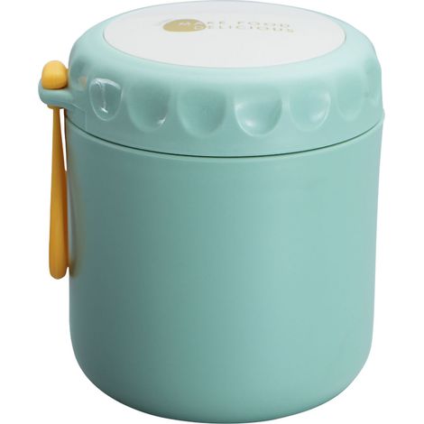 Gourde isotherme alimentaire en acier inoxydable étanche, bleue, avec couvercle à joint hermétique, idéale pour soupe au bureau, école ou maison. (1/5)