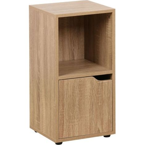 Etagère cube - JUANIO - 30x29x61cm - Coloris chêne - Niche ouverte et porte - Compact (1/2)