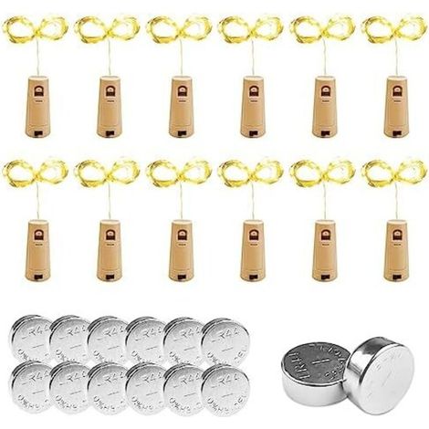 Bardusch - 12 pièces Guirlande Lumineuse, Lampes de 2M, LED Bouteille Lumière Blanc Chaud Guirlande Liège pour Mariage, Party, DIY, Noël, Halloween, Jardin