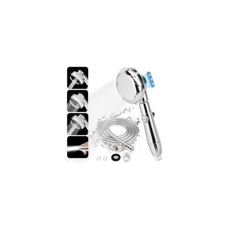 Pommeau de douche 3 modes, haute pression, économie d'eau avec tuyau 2 m, anticalcaire, interrupteur intégré Design chromé élégant (1/5)