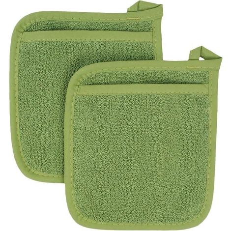 Lot de 4 maniques de cuisine en coton résistant - design ergonomique, prise en main confortable, facile d'entretien, lavable en machine, 18 x 18 cm, (vert) (1/5)