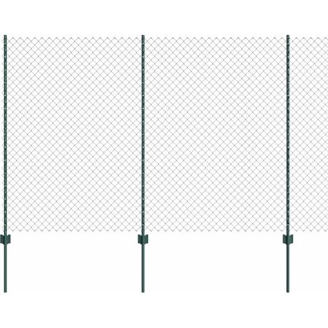 Grillage rouleau,Clôture en Maillon de Chaîne avec 10 Poteaux en U Vert 1.5x10 m Acier CFW1289751 (1/4)