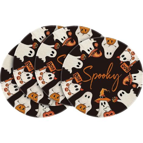 Lot de 4 sous-verres ronds d'Halloween effrayants, sets de table de 38 cm pour la cuisine, la salle à manger ou les fêtes (1/5)