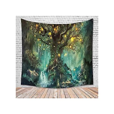 Tenture Murale Arbre de la Vie 180230cm, Tapisserie Psychdlique Tapisseries Chutes d'eau sous Arbre Ancien, Tapisserie Murale de Fe Dcoration Tenture C