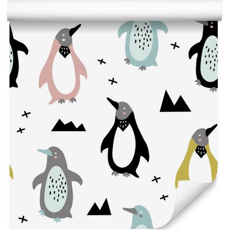 Papel pintado de pingüinos coloridos de estilo escandinavo para salón y dormitorio, 50x1000 mm. (1/5)