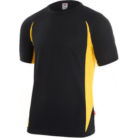 Camiseta técnica bicolor combinada con costadillos a contraste VELILLA Serie 105501 3XL Negro / Amarillo flúor