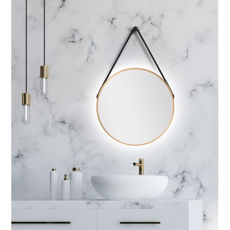 Talos Gold Light Spiegel rund - 50 cm - runder Wandspiegel in gold- Wandspiegel mit LED - Badspiegel rund mit hochwertigen Aluminiumrahmen - Badezimmerspiegel mit indirekter LED-Beleuchtung
