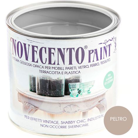 Pittura Gessosa Opaca Shabby Chic per Mobili Pareti Vetro Gesso Novecento Paint - Colore: Peltro - Formato: 500 ml
