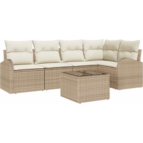 Garden Sofa Set with Cushion 6 pcs Beige and White Poly Rattan vidaXL