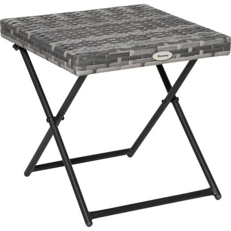 Klappbarer Gartentisch im gemütlich-schicken Stil, Maße 40 x 40 x 40 cm (L x B x H), epoxidbeschichtetes Metall mit geflochtenem Kunstharz-Rattan-Imitat, grau (1/5)