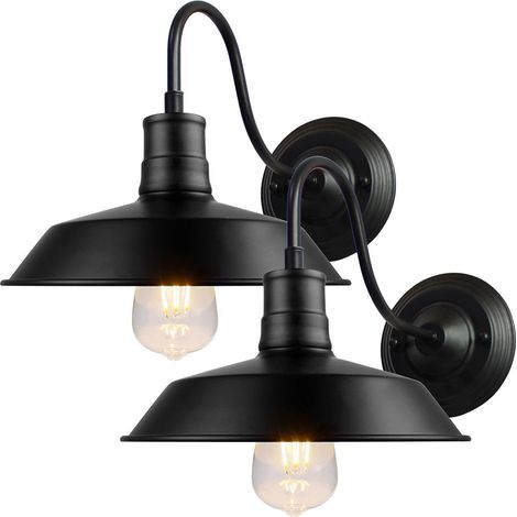 2er Wandleuchten Vintage, Industrielle Stil Wand Sconce mit Lampenschirm, Wandlampe Innen E27 Fassang für Esszimmer Wohnzimmer Schlafzimmer (Schwarz)