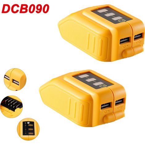 2Packs Remplacez pour l'adaptateur Dewalt, 2USB Source d'alimentation Adaptateur de chargeur de batterie Li-ion w / LED pour Dewalt 20V Max DCB090 (1/5)