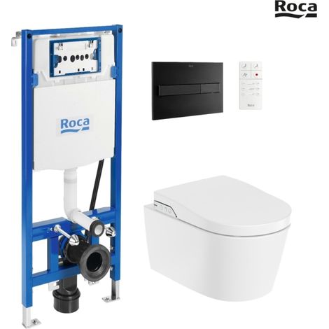BASTIDOR ROCA DUPLO SMART PACK CISTERNA EMPOTRADA Y PULSADOR PL7 NEGRO MAT CON INODORO SUSPENDIDO RIMLESS IN-WASH INSPIRA ROUND (1/5)
