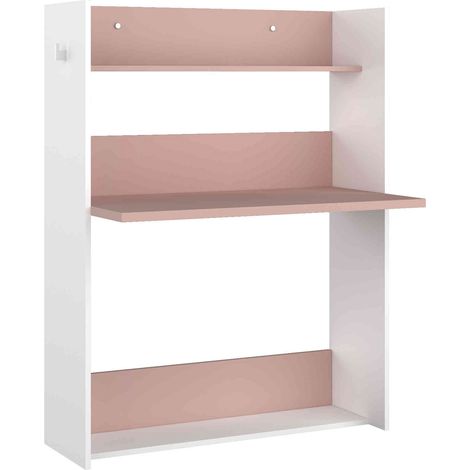 Bureau enfant à paroi en bois blanc et rose - BU9017