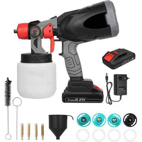 Ej.Life Farbspritzpistole, 800 W elektrische Farbspritzpistole mit 5 Düsen, 800 ml Farbspritzgeräte mit einstellbarem Durchfluss und 2 Batterien (1/5)