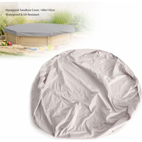 Toivize-Housse Bac à Sable - Hexagonale 140x110cm - Gris - Polyester 190T Argenté - Protection UV Imperméable Anti-Feuilles avec Cordon de Serrage pour Jardin (1/4)