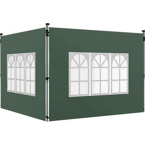 Set aus 2 Seitenwänden für einen 3x3/3x4 m großen Pavillon. Seitenwand mit Fenster. Wasserdicht. Grün.