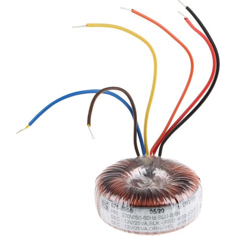 Rs Pro – Transformateur torique 50VA – 2 sorties 12V c.a. – Tension primaire 230V c.a. – Courant 2.083A – Dimensions 80 x 33mm