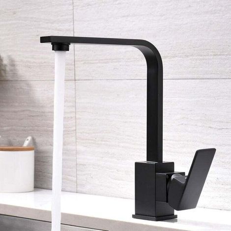 Küchenarmatur, Mischbatterie für Spüle, 360° drehbarer Wasserhahn, schwarze Spülenarmatur (1/4)