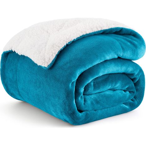 Plaid Polaire Sherpa Couverture - Turquoise, 130x150 cm Plaid Canape Grande Taille, Douce et Chaude Double Face avec Fourrure d'agneau et Tissu Polaire pour Canapé et Lit, Épais (1/5)