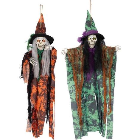 Décoration de fête - PTIT CLOWN - 24052 - Sorcière à suspendre - 60 cm - Vert ou Orange (1/5)