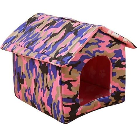 Niche de Chat Pliable avec Coussin Lavable L33cm x P30cm xH35cm Extérieur Nid pour Chats Sauvages Rose (1/4)
