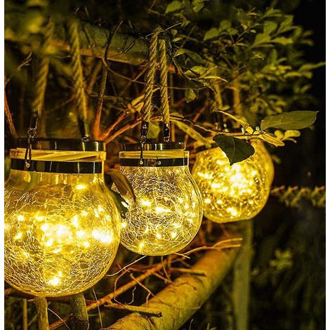 1 Lumires De Jardin Solaires Extrieures-20 Lumires Lumire Chaude, Lumires Pendantes De Boule De Craquement De Verre De Paysage De Nol De Led (1/5)