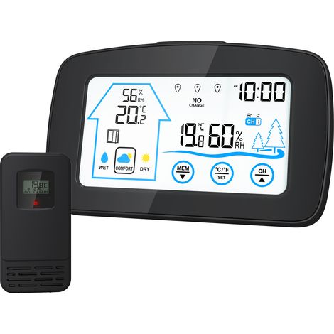 Radio weather station with outdoor sensor, thermometer and hygrometer, battery-powered wireless thermometer, black. (1/5)