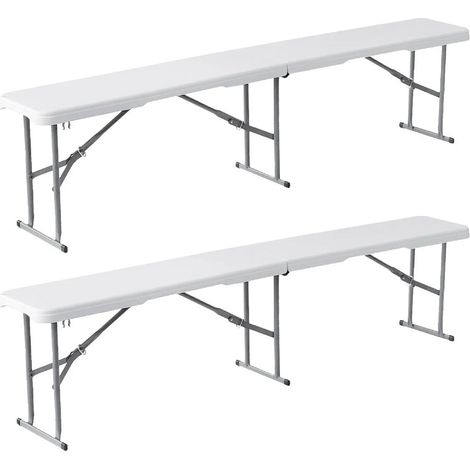 Pack de 2 bancs pliants en plastique blanc pour pique-nique et camping