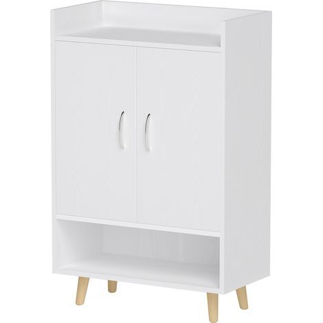 Meuble à chaussures avec portes et étagères, pour entrée, coffre à chaussures moderne, rangement pour chaussures, 60 x 30 x 92 cm, blanc (1/5)