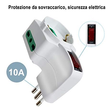 Adattatore Triplo Con Interruttore Spina 10A 2 Prese 10/16A Bipasso + 1 Presa Schuko 250V Bianco XSL1061 (1/3)