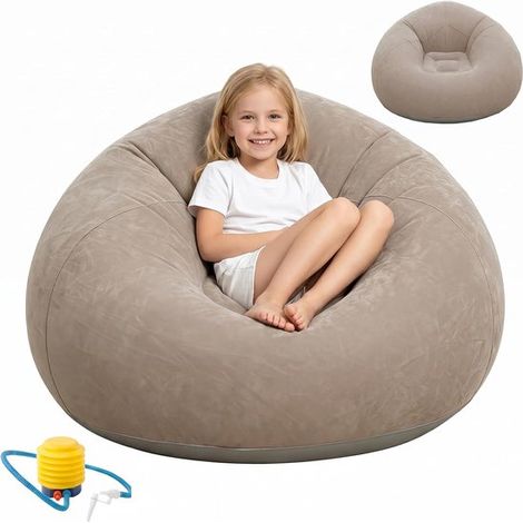 Sofá hinchable portátil e impermeable para exteriores y sillón tipo puf para camping, playa, piscina y viajes (gris). (1/5)