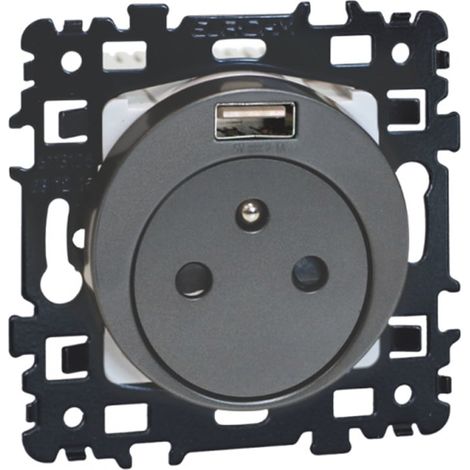Prise 2P+T 16A + USB 2,1 A type A affleurante NF - SQUARE Anthracite - Eur'Ohm